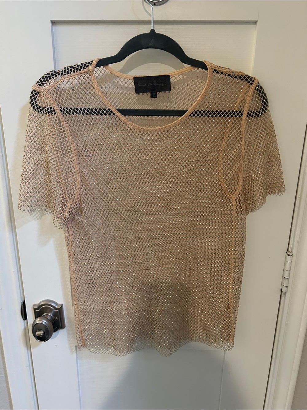 Sunday in Brooklyn Sheer Metallic Mesh Tee - Nude Blush